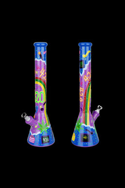 Beach Vibes 420 Painted Glass Beaker Water Pipe