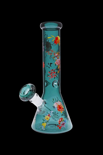 Famous Design Floral Lush Beaker Water Pipe - Teal - Famous Design Floral Lush Beaker Water Pipe - Teal