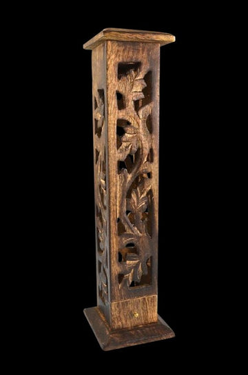 Carved Wood Square Tower Incense Burner