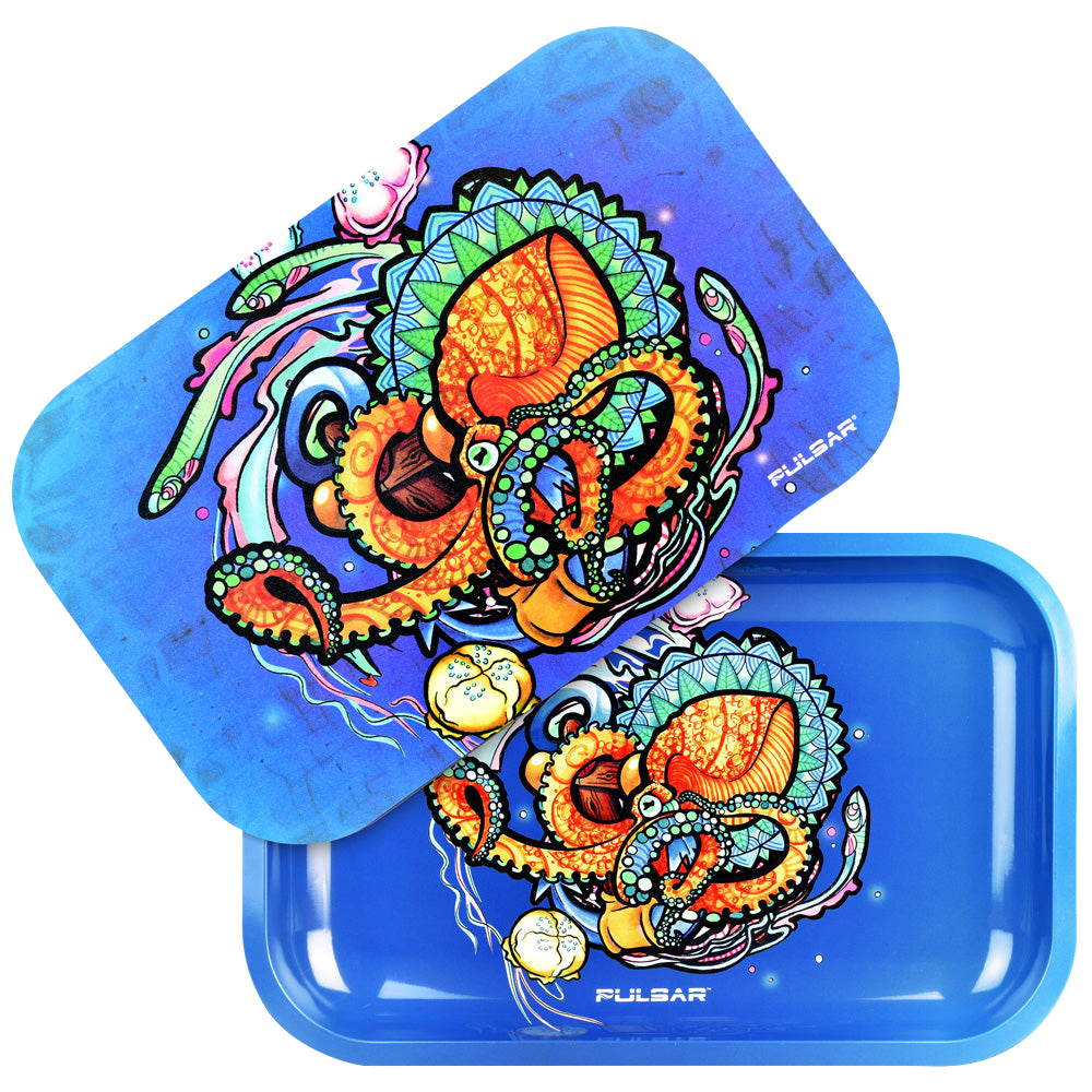 Pulsar Metal Rolling Tray with Lid - Psychedelic Octopus